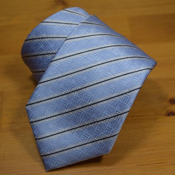 $450 Brioni Baby Blue White Regimental Geometric Silk Tie Handmade in Italy - Picture 7 of 16